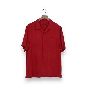 Tommy Bahama Red Silk Blend Island Zone Short Sleeve Camp Shirt TINY FLAW